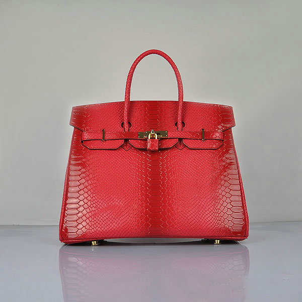 H6089 Hermes Birkin 35CM Red Snake Leather Tote Bag Oro